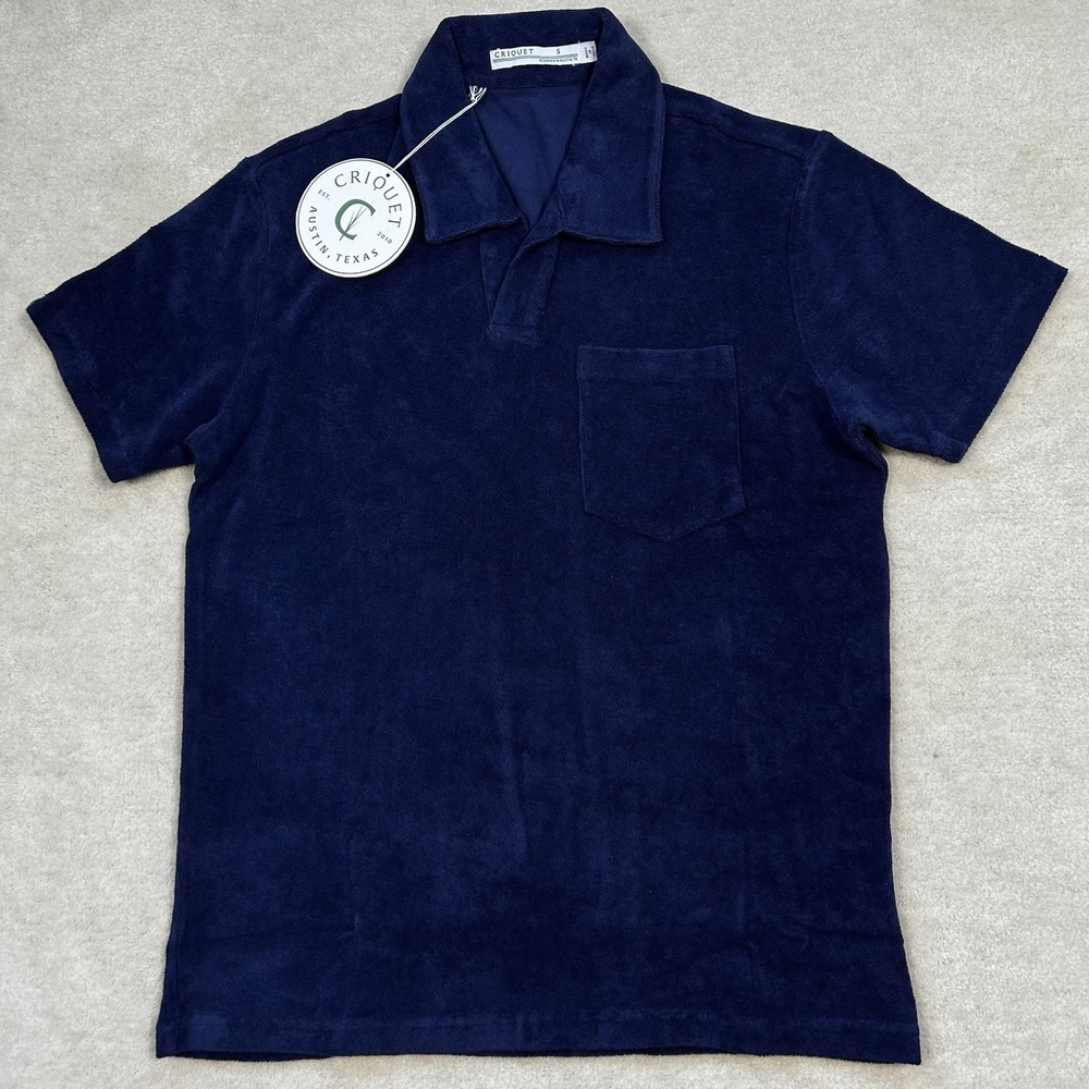 Criquet Terry Cloth Polo Shirt Mens Small Blue Pullover Pocket Short Sleeve Golf